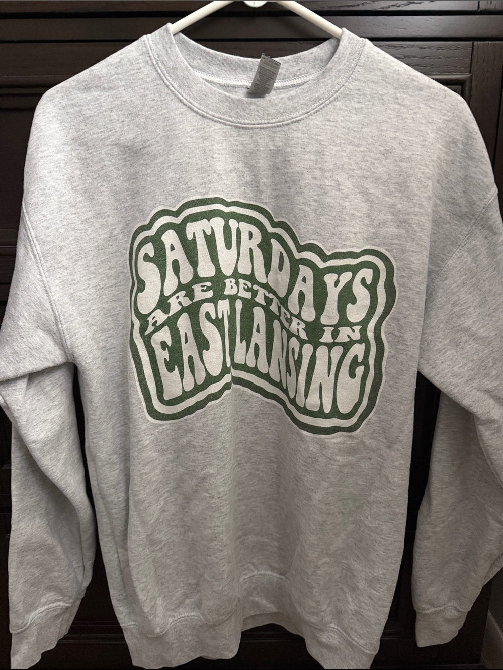 Michigan State Gray Crewneck Sweatshirt with Green Graphic